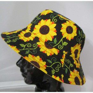 ONE OF A KIND HOT OFF MY MACHINE SUNFLOWER BUCKET HAT FITS UP TO 21-1/2"